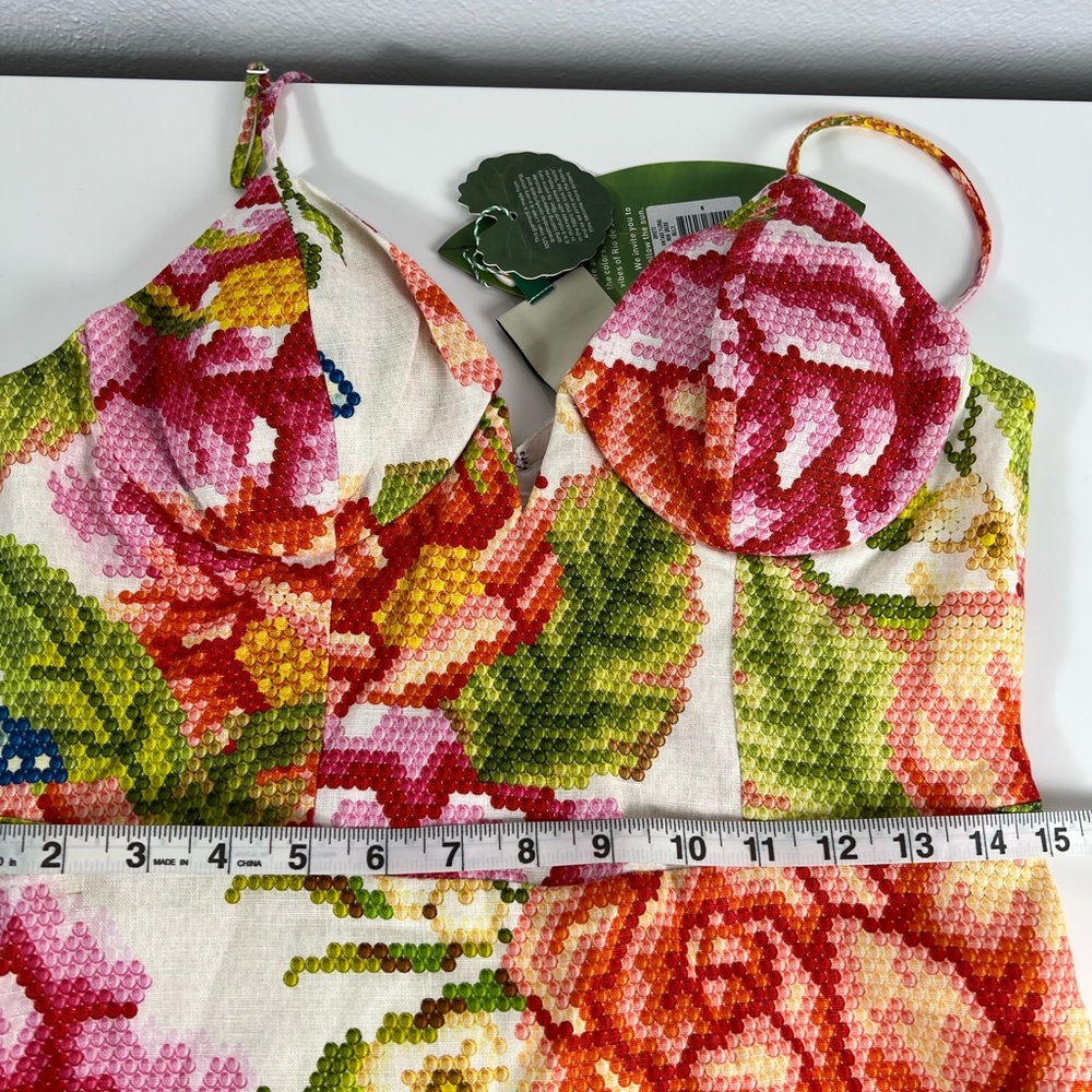 Farm Rio Vintage Floral Roses Adjustable Strap Summer Linen Resort‎ Mini Dress M - Picture 12 of 14